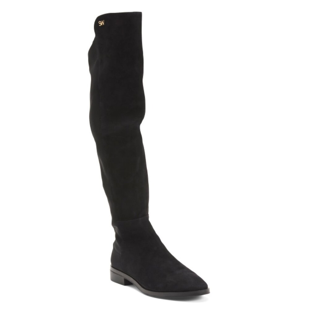 Stuart Weitzman Black Suede Xcurve 85 Slouch Boots - image 1